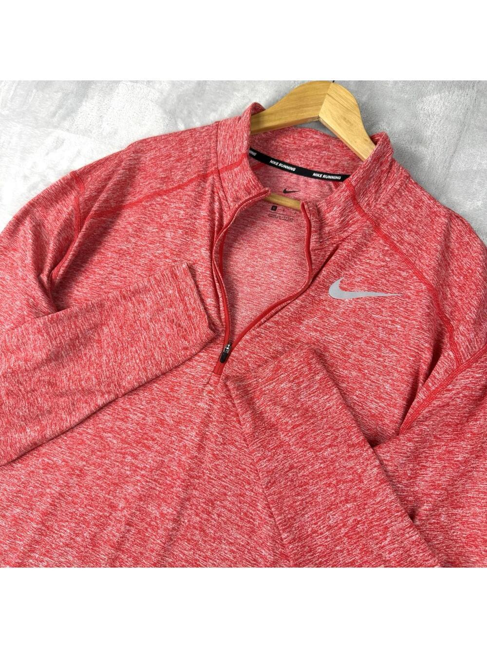 Nike Running 1/4 Zip Shirt Sz L Pullover Dri-Fit Element Red Heather Thumb Hole